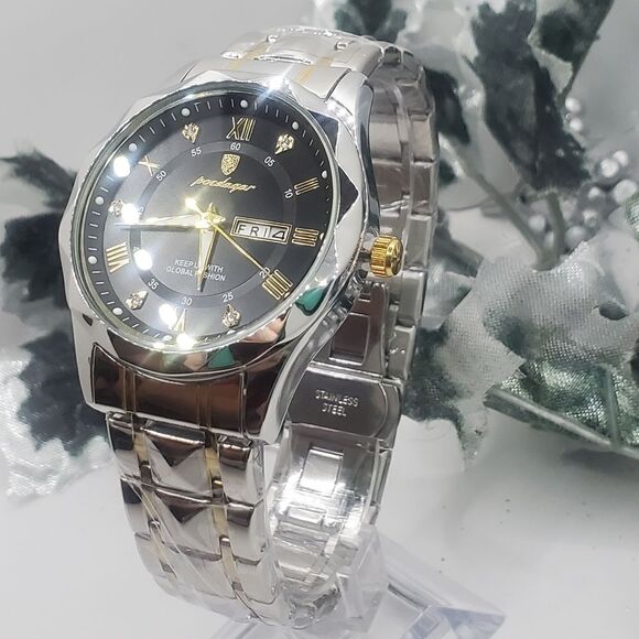 Men's Black and Gold Poedagar Quartz Watch with Stainless Steel Ba… - Picture 5 of 6